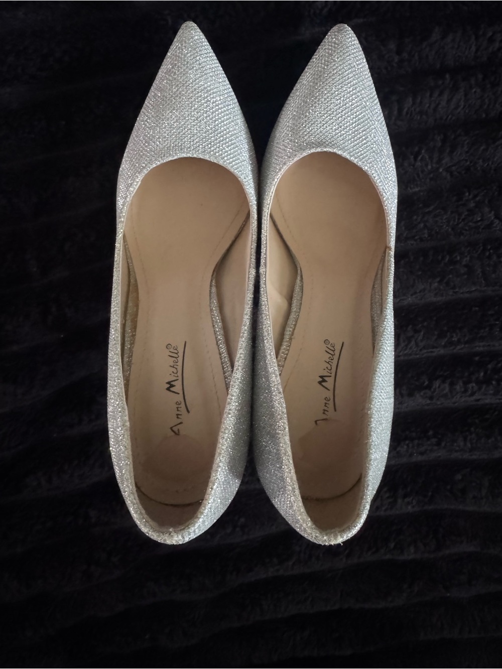 Anne Michelle Silver Glitter Pointed-Toe Heels